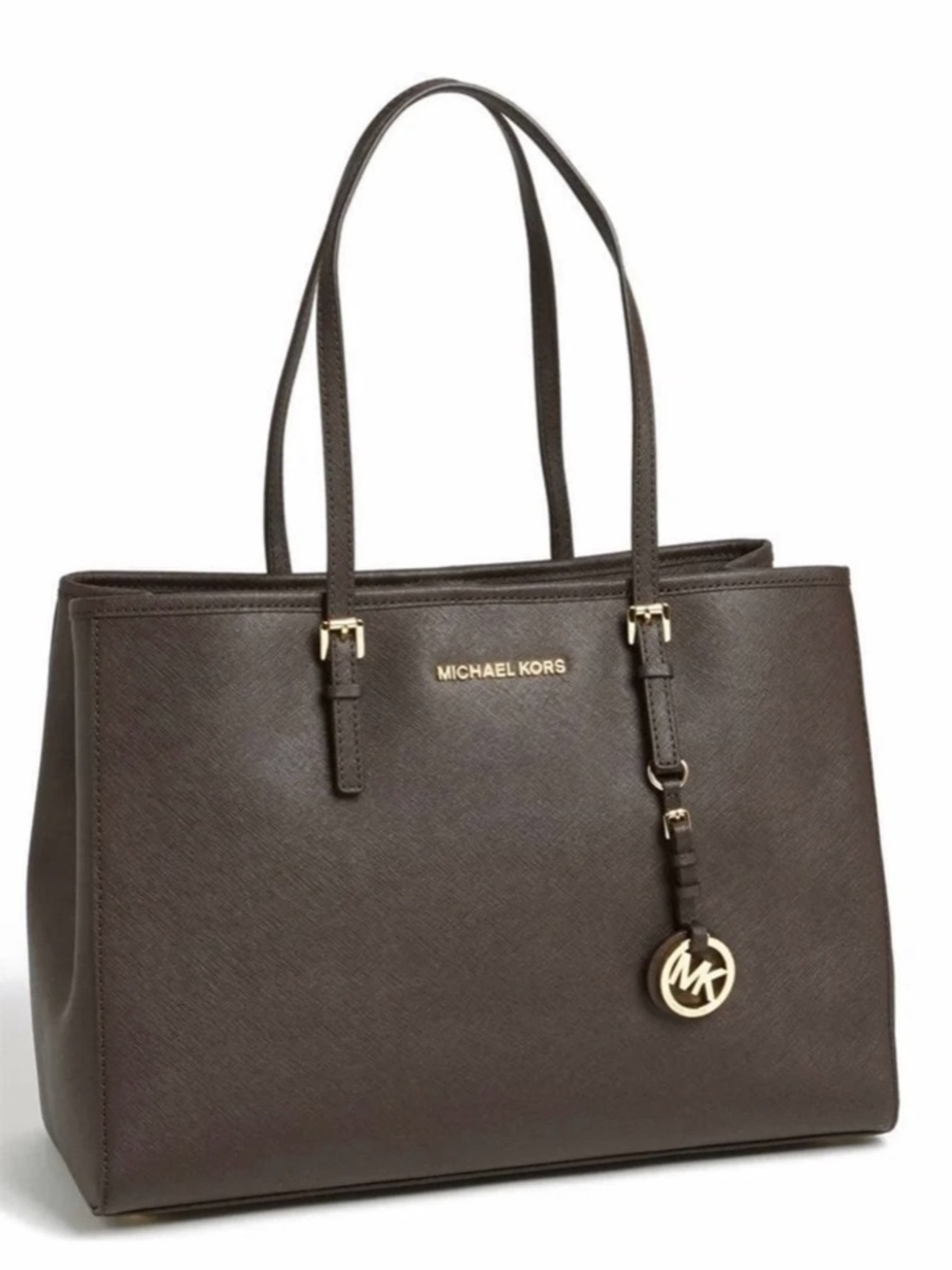 Michael Kors Dark Brown Saffiano Leather Tote with Gold Hardware